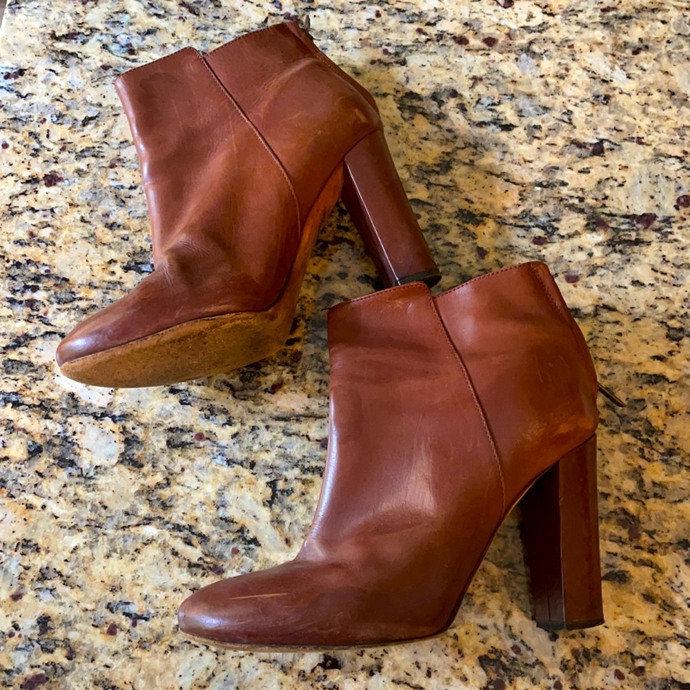 J.Crew Brown Leather Heeled Booties, 7.5